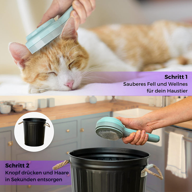 OAMINO | Cat brush | Self-cleaning and extremely time-saving | Dog brush with coated bristle tips for extra gentle brushing grey/blue - PawsPlanet Australia