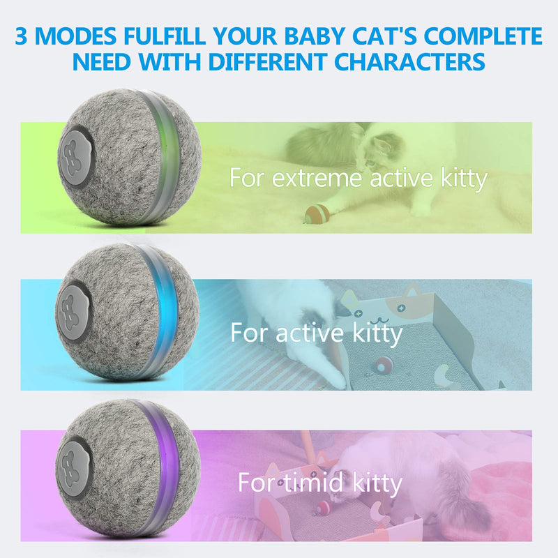 boqii Cat Toys for Indoor Cats Smart Balls, [3 Modes for Cats' Different Personalities] [Upgrade Plush Material] Interactive Cat Toys Balls, USB Charging Cat Stuff, Automatic Cat Toy as Cat Gifts Grey - PawsPlanet Australia