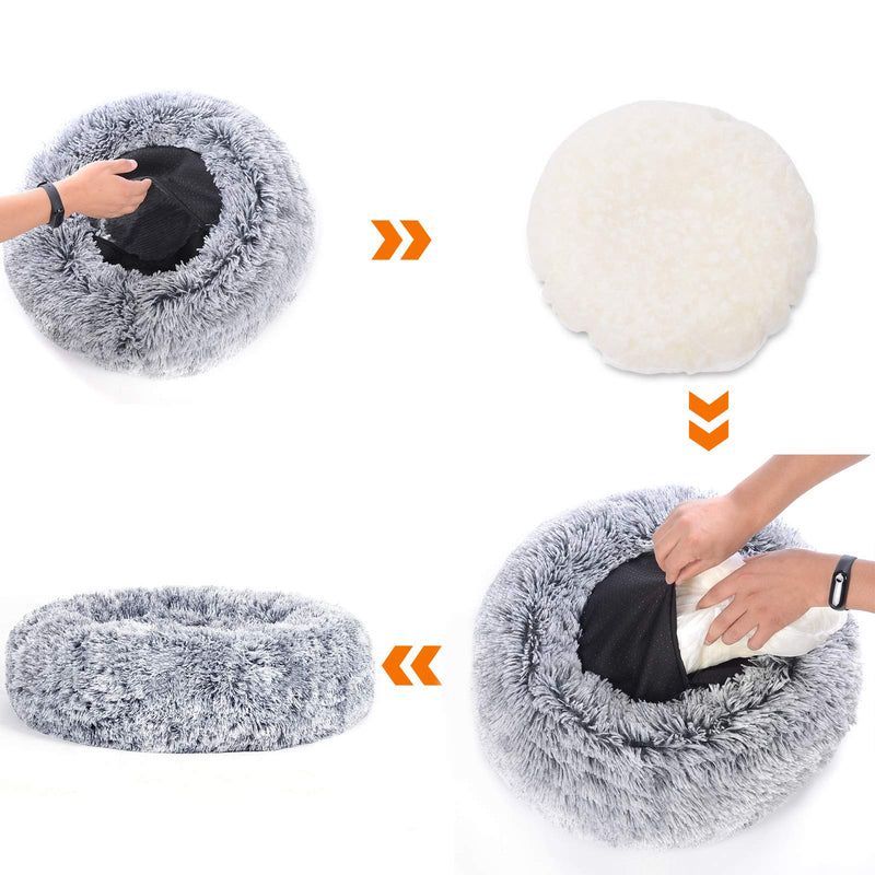 FEANDREA Dog Bed, Cat Bed, Soft Plush Surface, Donut-Shaped Dog Sofa with Removable Inner Cushion, Washable 20"Dia. × 8" Gray - PawsPlanet Australia