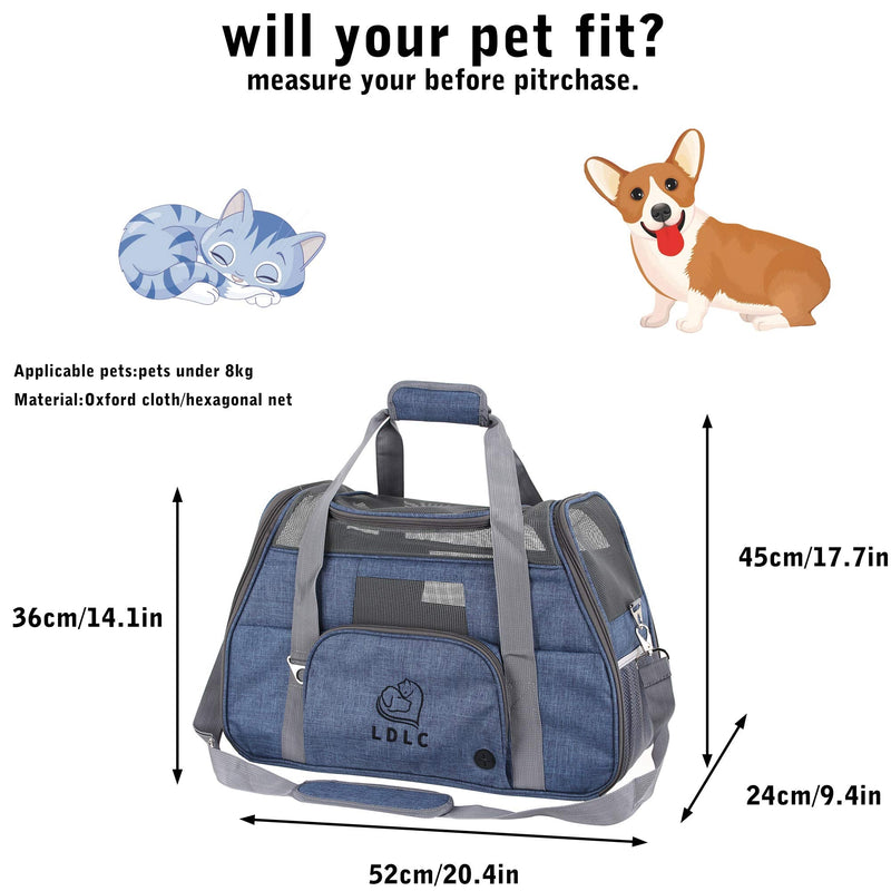 DAWOO Cat Carrier Airline-Approved Travel Pet Carrier,Dog Carrier,Suitable for Small and Medium-Sized Cats and Dogs(Denim Blue) Denim Blue - PawsPlanet Australia