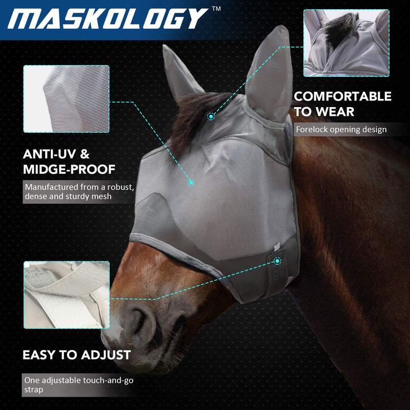 Harrison Howard Maskology Horse Fly Mask Standard with Ears Ultra Durable Mesh Stellar UV Protection for Horse - PawsPlanet Australia
