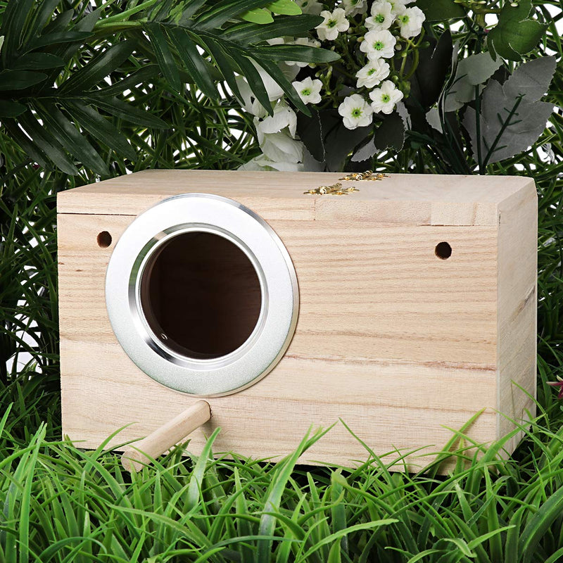 POPETPOP Wooden Bird Box, Parrot Clear View Window, Bird Nesting Feeding Station House, Left Open Window (Small Size) - PawsPlanet Australia