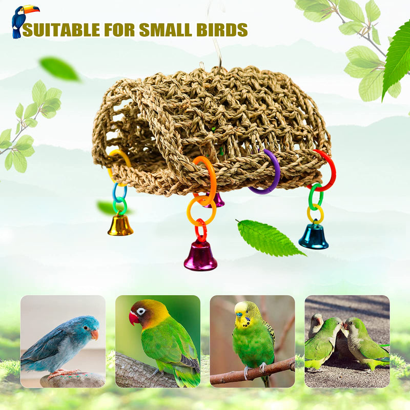 Bird Seagrass Hammock DIY Toys,Parrot Nest House Shed Hut Hanging Hammock Cage Tent Parakeet Perch Stand Climb Ladder Cage Toys for Conure Lovebird Budgie Cockatiel Finch Cockatoo H01 - PawsPlanet Australia