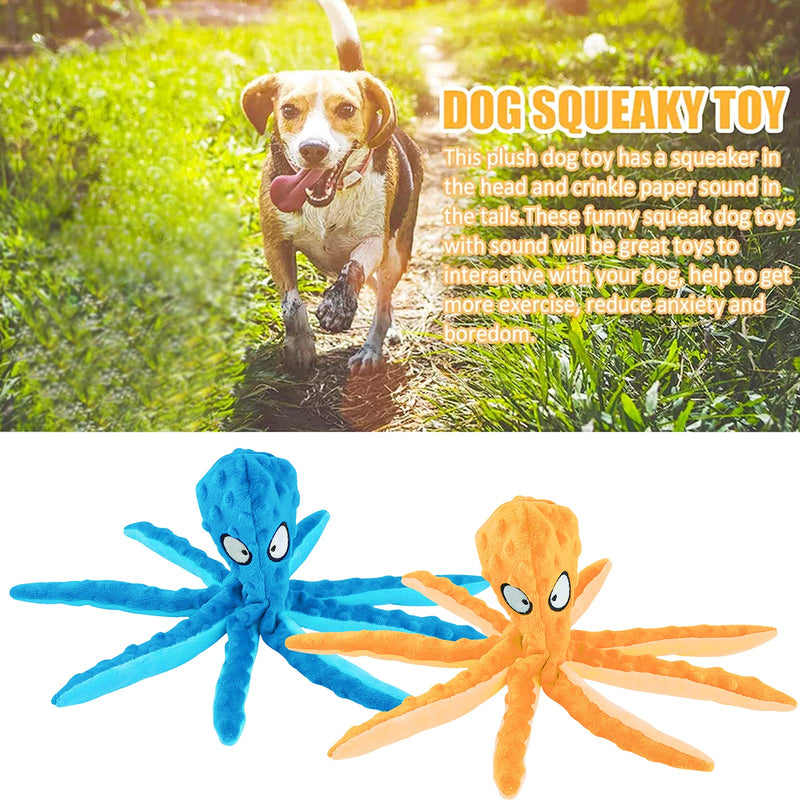 2 Pcs Dog Squeaky Toys,No Stuffing Dog Plush Toys Octopus Dog Cleaning Teeth Chew Toys with Crinkle Paper Squeaky Interactive Dog Toys Durable Interactive Dog Chew Toys for Dogs Orange,Blue - PawsPlanet Australia