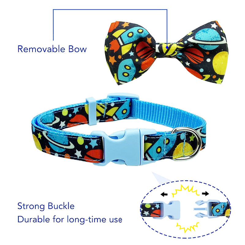 2 Pack Dog Collar with Bow Tie, Spaceship and Rainbow Collar for Small Medium Large Dogs Pets Puppies (Small) Small-(11"-17") Neck * 5/8" Wide - PawsPlanet Australia