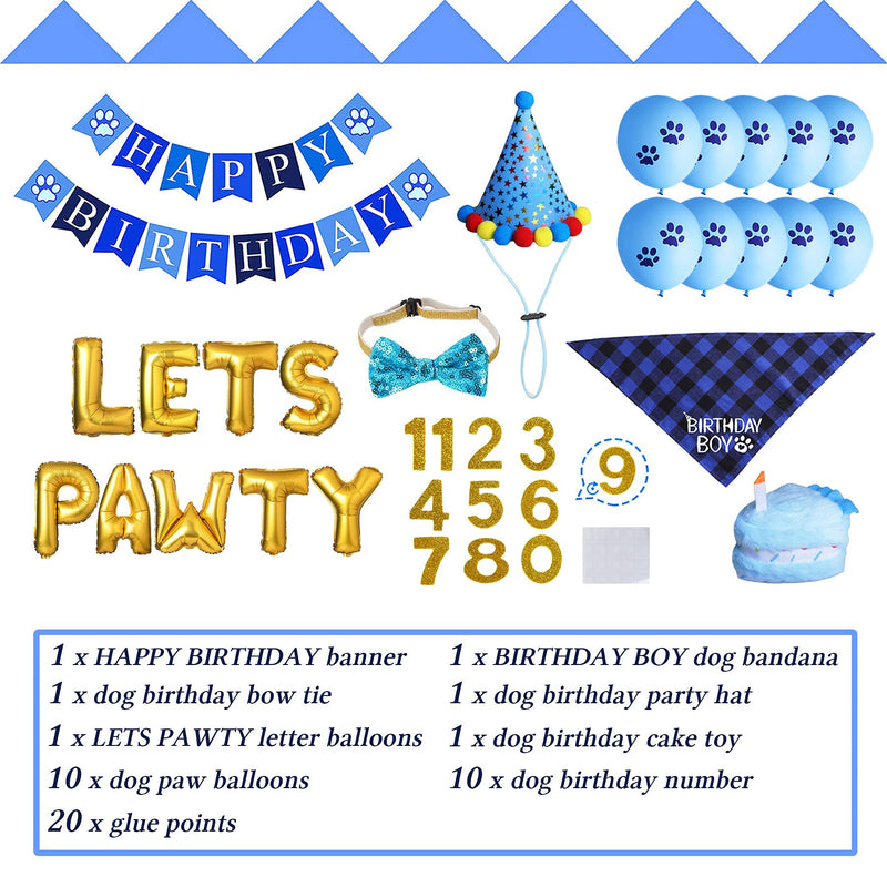 STMK Dog Birthday Party Supplies, Dog Birthday Bandana Boy with Dog Birthday Party Number Hat Bowtie Cake Toy Lets Pawty Paw Balloons Dog Happy Birthday Banner for Dog Puppy Birthday Party Supplies - PawsPlanet Australia