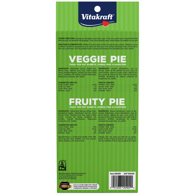 Vitakraft Veggie & Fruity Pie Treat for Pet Rabbits, Guinea Pigs, and Hamsters, 2 Pies,brown,24" x 50" - PawsPlanet Australia