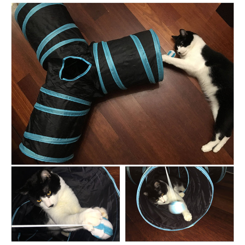 [Australia] - CO-Z Collapsible Cat Tunnel Tube Kitty Tunnel Bored Cat Pet Toys Peek Hole Toy Ball Cat, Puppy, Kitty, Kitten, Rabbit 3-Way Black 