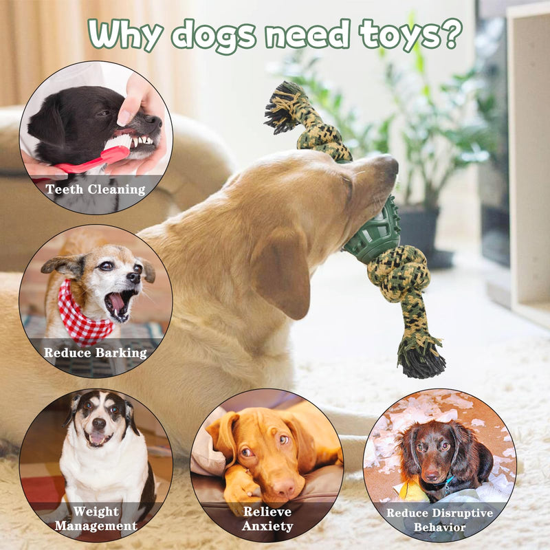 Vehomy 3 Pack Dog Rope Toys for Aggressive Chewers Camouflage Rope Dog Toys with Rubber Ball Heavy Duty Dog Chewing Toys for Large Dogs Golden Retriever Tug of War Interactive Toy 3pcs - PawsPlanet Australia