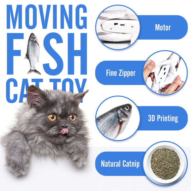 ZRH Electric Moving Fish Cat Toy 10.5'' Realistic Interactive Flopping Fish Wagging Fish Catnip Toy,nteractive Catnip Kicker Toys for Indoor Cats Small Dog - PawsPlanet Australia