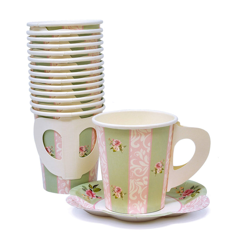 24 Disposable Tea Party Cups 5 oz 3" 24 Saucers 5" Paper Floral Shaped Plate Teacup Set with Handles for Kids Girls Mom Coffee Mugs Wedding Birthday Bridal Baby Shower Mint Green Pink Table Supplies - PawsPlanet Australia