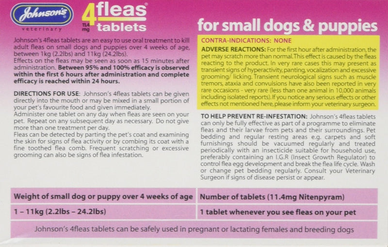 Johnsons Veterinary Products 4Fleas Tablets for Puppies and Small Dogs Treatment Pack, Pack of 6 Puppy 6 Treatment 1x6 - PawsPlanet Australia