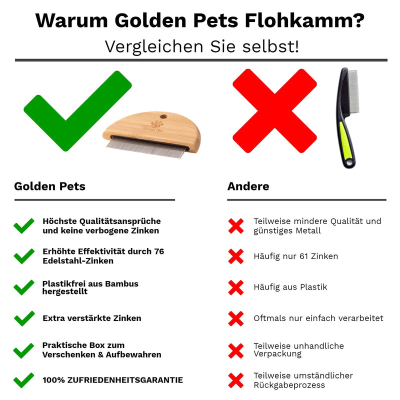 Golden Pets Bamboo Flea Comb I Lice Comb & Nits Comb I Against Fleas, Lice on Dogs & Cats I Ideal after Flea Shampoo I + Free Care Manual - PawsPlanet Australia