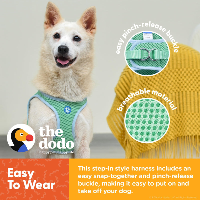 The Dodo Green Dog Harness, Size Medium; Easy Step-in Harness for Dogs; Breathable Mesh Fabric; Snap-Together, Pinch Release Buckle, Ring for Leash Attachment; Everyday Pet Apparel - PawsPlanet Australia