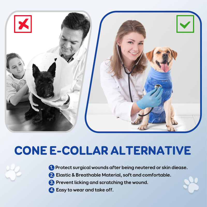 RongYiCare Dog bodysuit after surgery, dog bodysuit after castration male and female dog, castration suit for dog replacement E-collar & cone, anti-licking recovery suit for dogs after surgery (S (pack of 1), blue) S (back: 36-43 cm, weight: 9 -14KG ) - PawsPlanet Australia