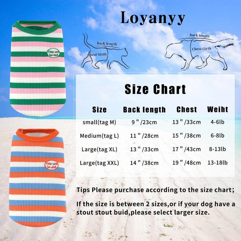 Loyanyy Cotton Dog Cat Summer Shirts 2 Pack Striped Dog Tee Shirt Stretchy Puppy Kitten Outfit Cooling Pet Apparel for Small Medium Dog 2 Pack Orange Green - PawsPlanet Australia