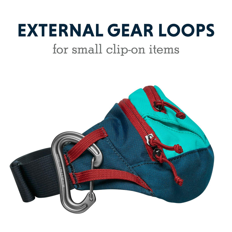 RUFFWEAR, Home Trail Hip Pack, stow-and-go bag to carry essentials, two zippered compartments and an adjustable belt for wearing on the hip or crossbody, Aurora Teal - PawsPlanet Australia