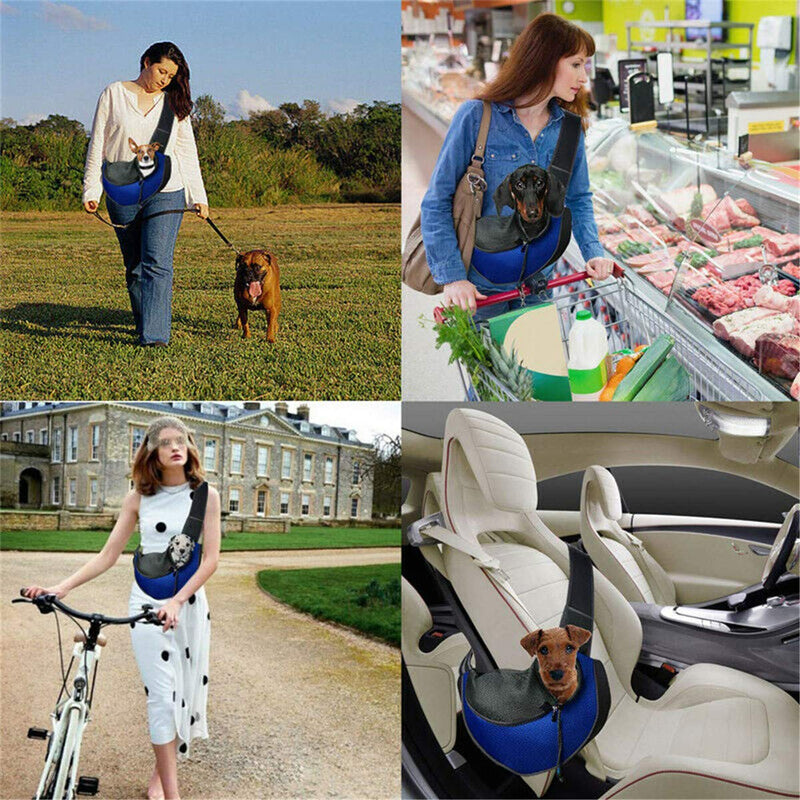 Pet Small Dog Cat Sling Carrier Bag Hands-Free Front Pouch Mesh Oxford Single Sling Shoulder Bag Comfort Outdoor Travel Handbag S(Up to 6 lbs) A-Green - PawsPlanet Australia