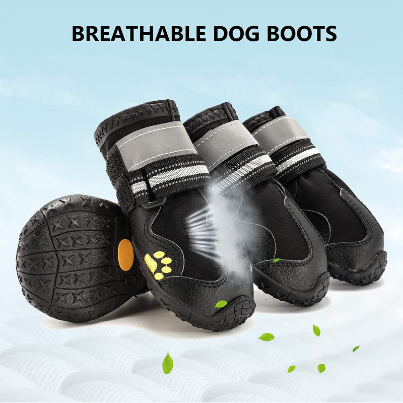 Fuzilin Dog Boots, Waterproof Dog Shoes, Summer Breathable Pet Dogs Booties, with Non-Slip Soles and Reflective Strap for Small Medium and Large-Sized Dogs, Black 4PCS 3 - PawsPlanet Australia