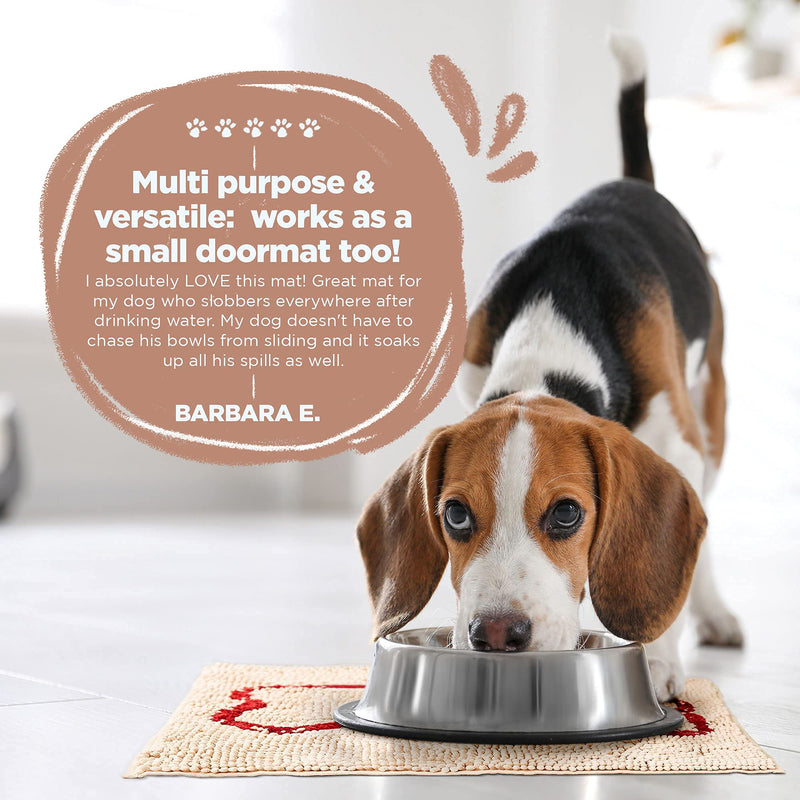 Soggy Doggy Slopmat, Ultra-Absorbent Dog Door Mat for Food and Water, Microfiber Chenille Dog Mat for Muddy Paws and Messy Eaters, Washable Indoor Dog Mats for Sleeping and Eating Beige red bone - PawsPlanet Australia