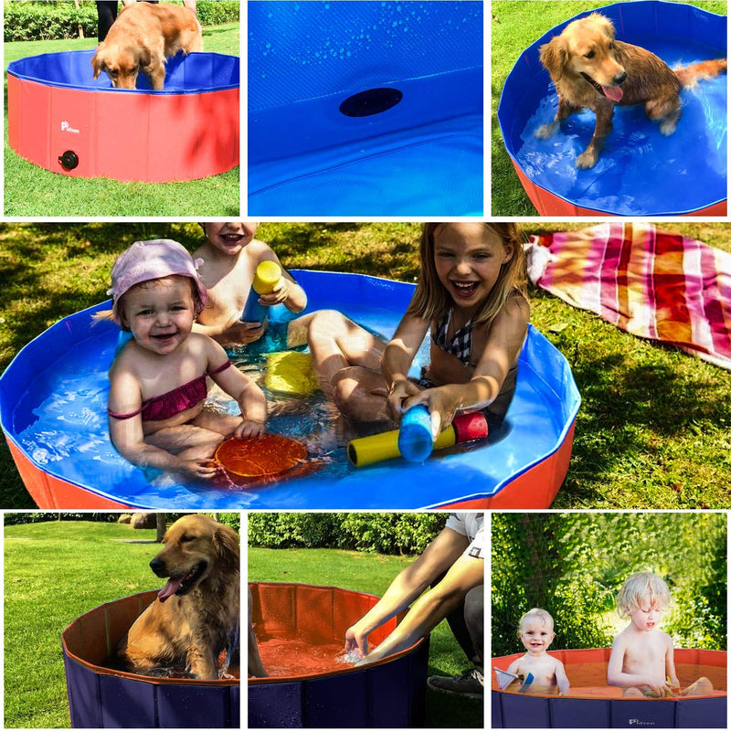 Pidsen Foldable Pet Swimming Pool Portable Dog Pool Kids Pets Dogs Cats Outdoor Bathing Tub Bathtub Water Pond Pool & Kiddie Pools (80 x 20cm) 31.5’’.D*7.87’’.H Red - PawsPlanet Australia