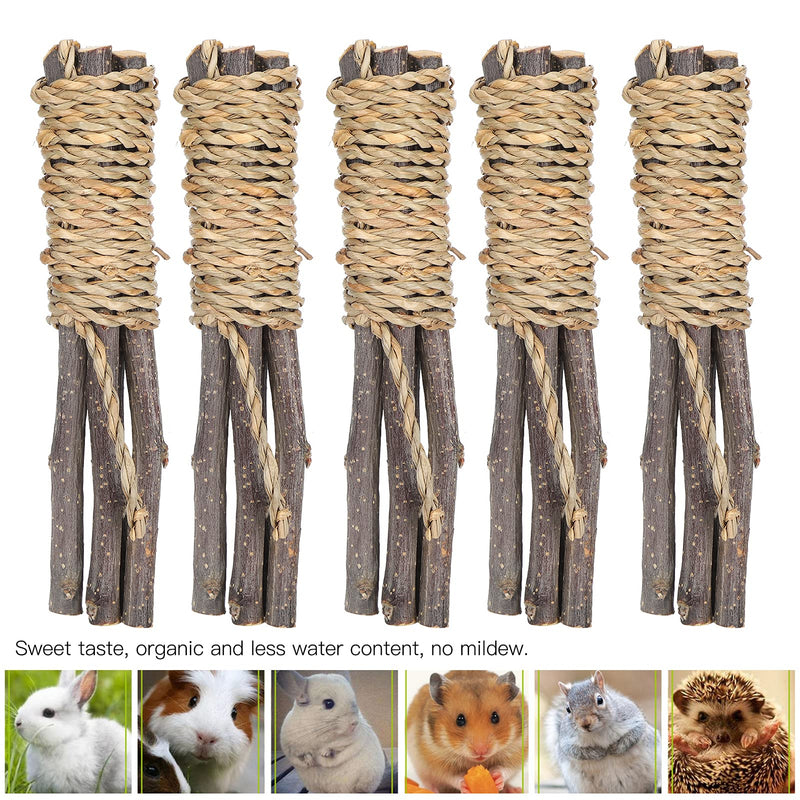 ViaGasaFamido 5PCS Pet Chewing Sticks, Pet Wooden Sticks Grass Rope Toy Applewood Biting Teeth Cleaner Grinding Toy for Parrot Rabbit Hamster Small Animals - PawsPlanet Australia