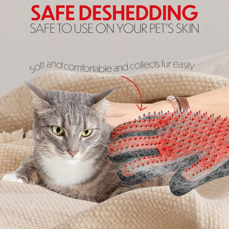 PET PULL Pet Grooming Glove for Dogs & Cats - Massage & Deshedding Brush with 259 Silicone Tips - Pair of Efficient Pet Hair Remover Mitts for Long & Short Fur - Adjustable One Size Fits All - PawsPlanet Australia