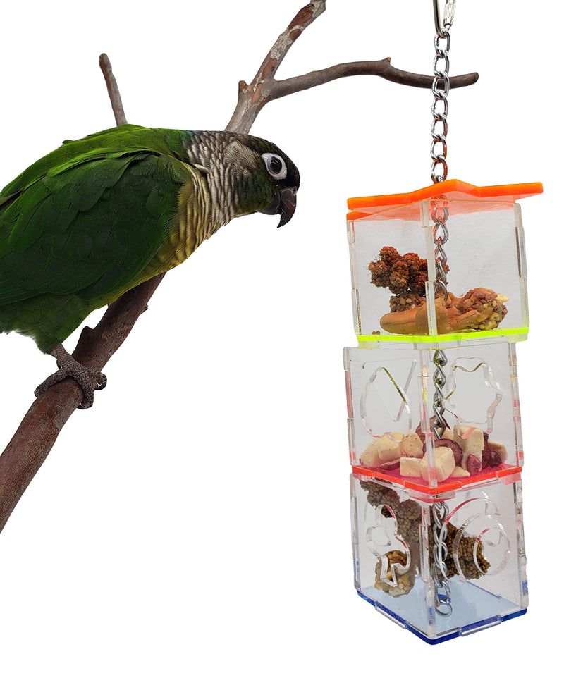 [Australia] - Tropical Chickens Parrot Bird Boredom Buster Forage Box Creative Hanging Treat Foraging Toy Conure Cockatiel Small and Medium Bird Enrichment Transparent Acrylic Food Holder 