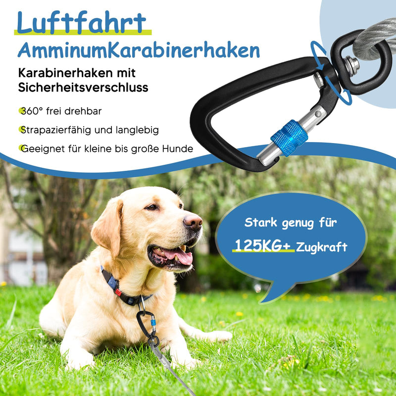 Yard leash for large dogs, Tie Out Cables leash yard leash for dogs, dog leash with spring, durable and lightweight swivel hook for yard and camping, rustproof pet leash for medium to large dogs 15m for 125kg dogs - PawsPlanet Australia