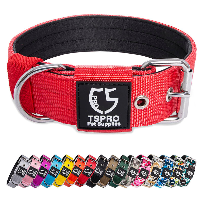 TSPRO Tactical Dog Collar, 3.8cm Wide, Military Grade, Strong Dog Collar, Thick Dog Collar, Heavy Duty Metal Buckle, Dog Collar Red-M(Red-M) Size M-(adjustable 44.5-52cm) - PawsPlanet Australia