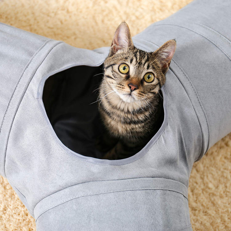 Ohana Beautiful Foldable Cat Tunnel Cat Toy with Ball Rustling Tunnel for Cats Puppies Rabbits or Small Animals Grey - PawsPlanet Australia