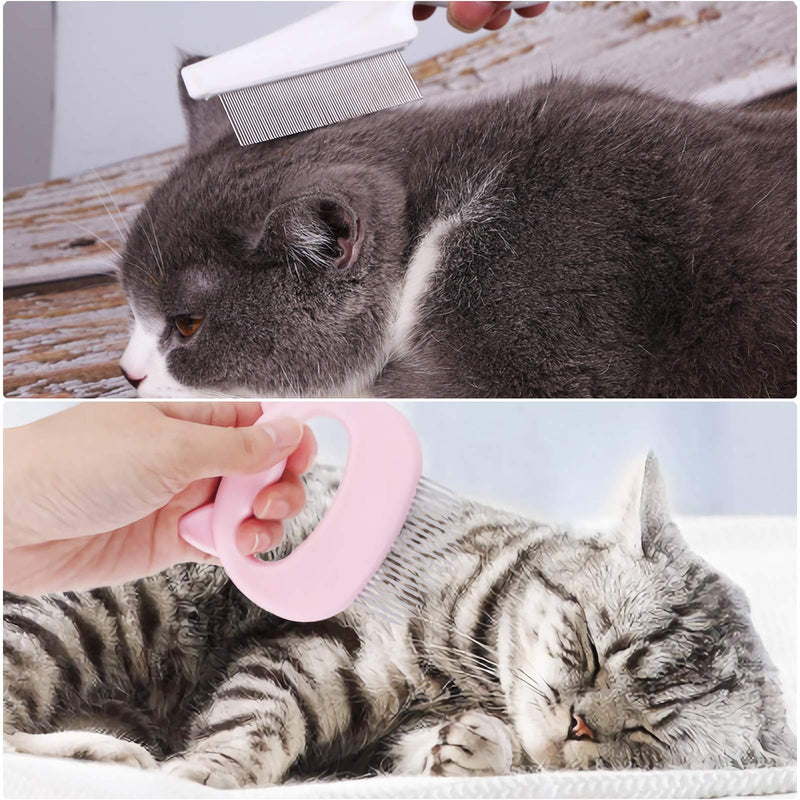 Cat Massage Comb, WOVTE Pet Cat Dog Steel 2pcs Hair Grooming Shedding Cleaning Brush 2pcs Cat Lice Flea Combs Prevents Knots and Mats Fine Tooth Comb for Long and Short Haire - PawsPlanet Australia