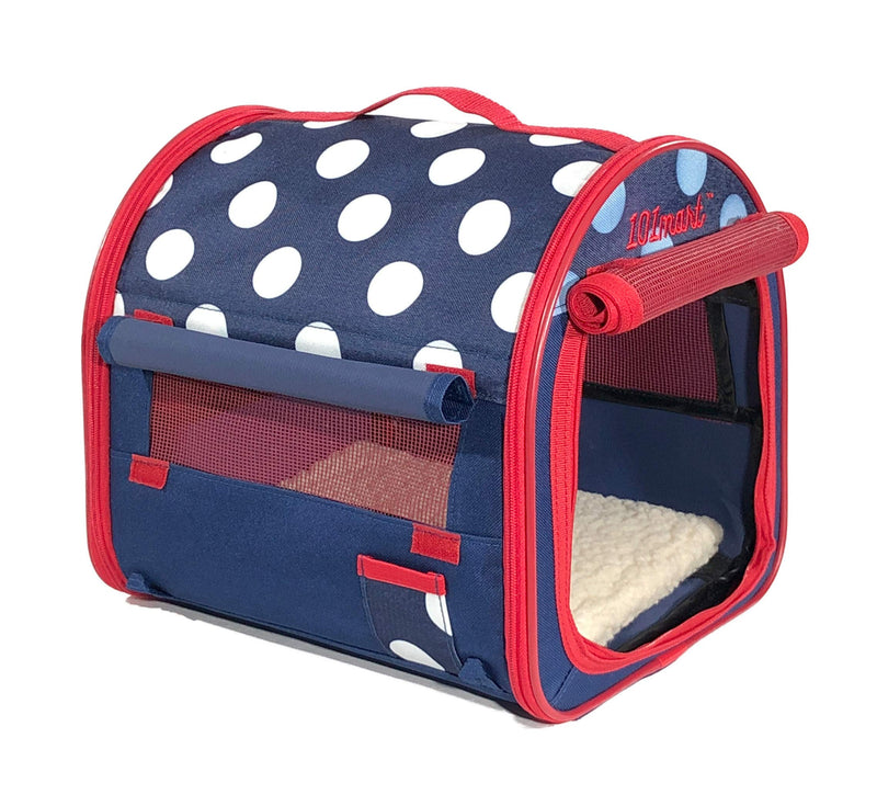 101mart Premium Soft-Sided Collapsible Pet Crate | Portable Pet Kennel and Tent for Home and On The Go | Heavy-Duty and Water-Resistant | Perfect for Indoor and Outdoor Use Mini Blue-Polka Dot - PawsPlanet Australia