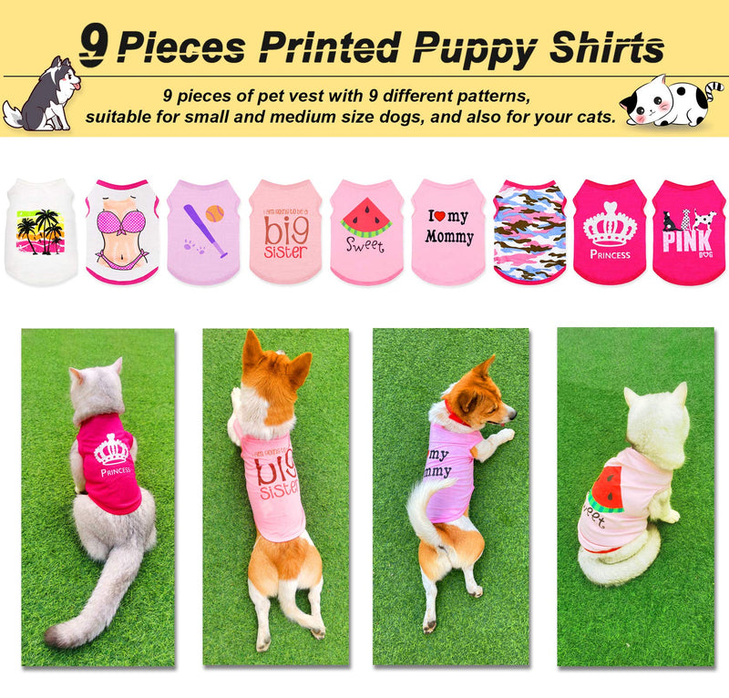 Dog Shirt Pet Printed Shirts Soft Breathable Puppy Sleeveless Vest Cute Dog Cotton Clothing Sweatshirt for Small Dogs and Cats 9PCS (S) Girl1 - PawsPlanet Australia