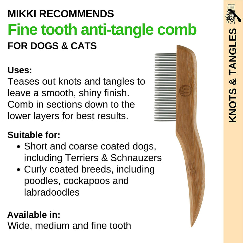 Mikki Bamboo Anti-Tangle Comb for Dog, Cat, Puppy with Fine Short and Medium Hair Coats, Removes Knots, Matts and Tangles, Handmade from Natural Bamboo - PawsPlanet Australia