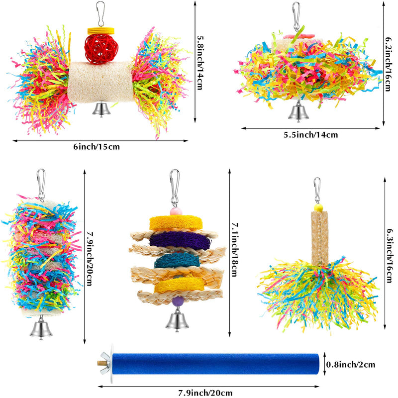 6 Pieces Parrot Cage Shredder Toy Bird Chewing Toys Foraging Hanging Toy Bird Loofah Toys with Bird Perch Stand Toy Blue Paw Grinding Stick for Small Bird Parakeets Cockatiel Conure African Grey - PawsPlanet Australia