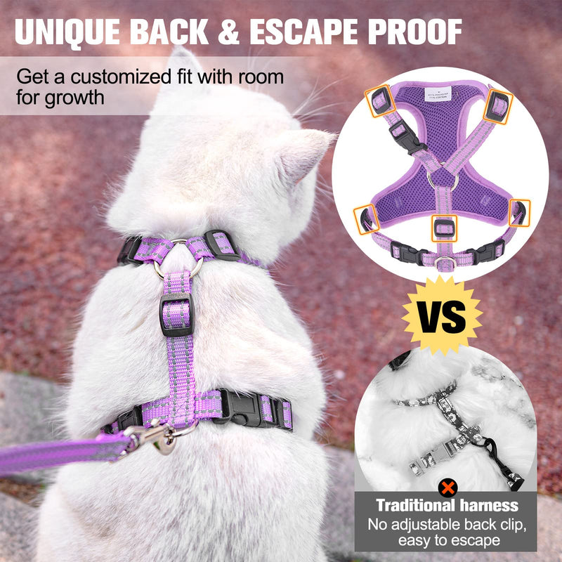 BEAUTYZOO Cat Harness and Leash Set for Walking Escape Proof, Neck Release Adjustable Harness for Kitten Puppy Small Medium Large Cats, Soft Cute Easy Control Small Cat Harness for Cats Boy and Girls M (Chest: 12 - 19") Purple - PawsPlanet Australia