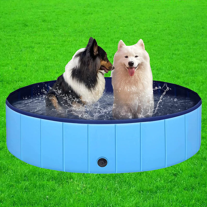Dog Swimming Pool Foldable Paddling Pool PVC non-slip Puppy Swimming Shower Bathing Bathtub Wash Tub Water Pond Indoor Outdoor (Blue-blue, 160x30cm) Blue-blue - PawsPlanet Australia