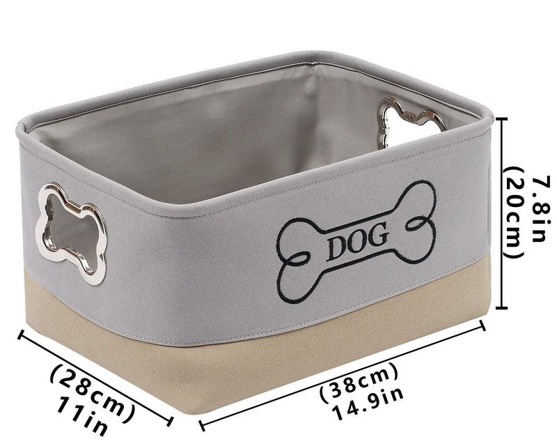 Morezi heavy duty puppy stuff baskets, dog toy bin storage with designed metal handle, pet organizer - Perfect for organizing pet toys, leashes, bandana, dry food, and bone - Gray Khaki - PawsPlanet Australia