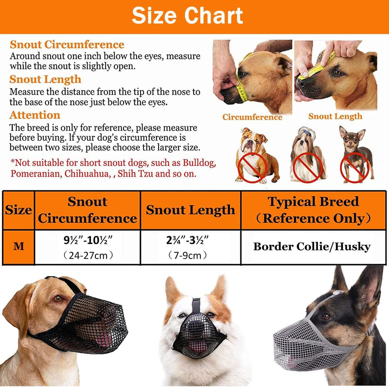 Muzzle for dogs, mesh dog muzzle, muzzle for dogs with rounded mesh, breathable muzzle for dogs, adjustable breathable mesh muzzle gray M - PawsPlanet Australia