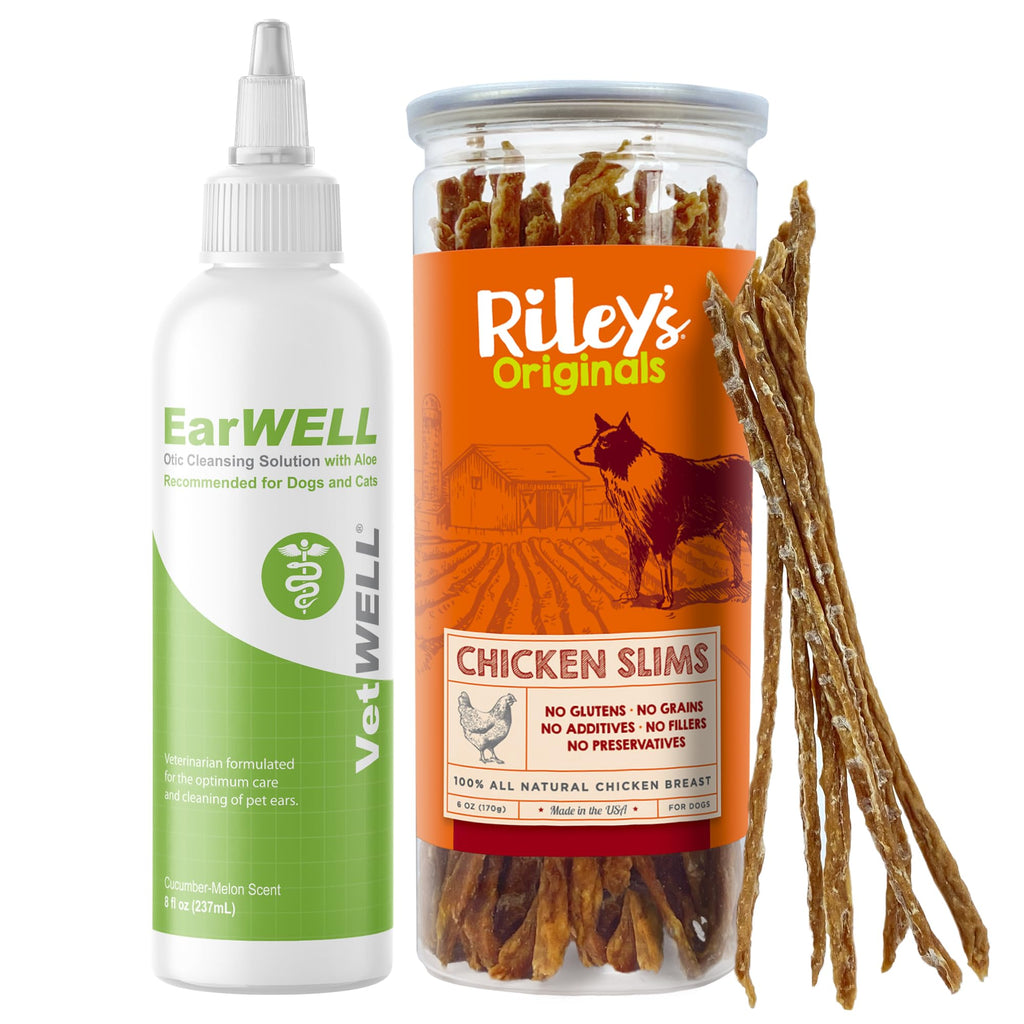 VetWELL Otic Rinse Ear Cleaner for Dogs + Riley's Chicken Strips for Dogs - PawsPlanet Australia