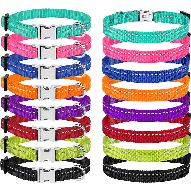 [Australia] - CollarDirect Reflective Dog Collar with Buckle Adjustable Safety Nylon Collars for Dogs Small Medium Large Pink Black Red Blue Purple Green Orange Neck Fit 7"-11" 