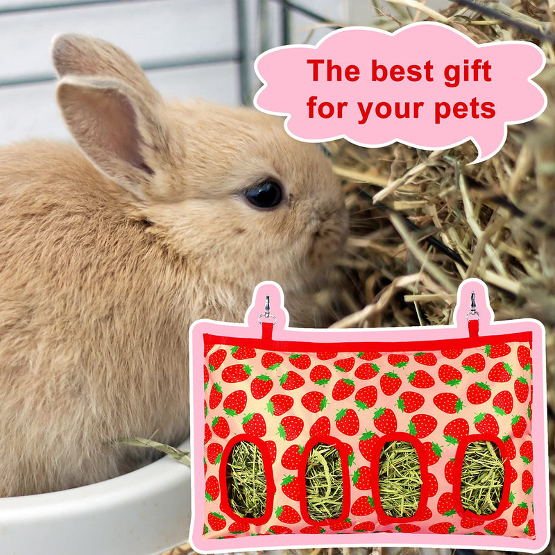 2 Pieces Rabbit Hay Bag Small Animals Hay Feeder Bag Hanging Feeding Storage Guinea Pig Hanging Feeder Sack with 4 Holes for Small Pets Rabbit Bunny Hamster Guinea Pig (Pineapple, Strawberry) Pineapple, Strawberry - PawsPlanet Australia