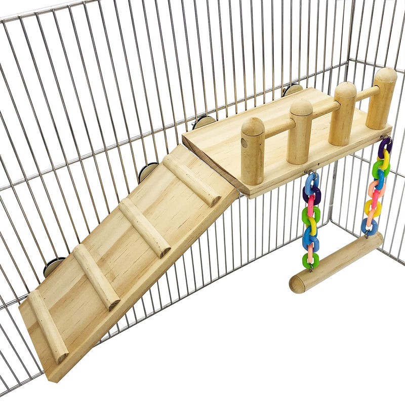 CAREUPET Bird Wooden Play Gyms Stands with Climbing Ladder and Acrylic Wood Swing for Green Cheeks, Lovebirds, Finches, Conures, Cockatiels, Parakeets, Bird Perches Cage Play Chewing Toys Set - PawsPlanet Australia