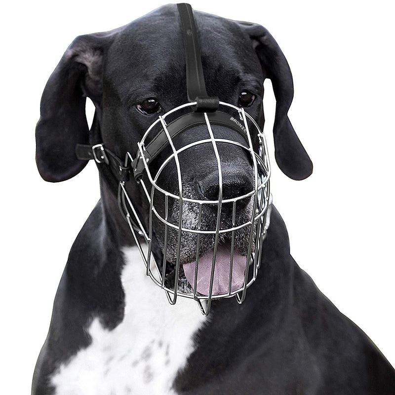 [Australia] - BRONZEDOG Metal Wire Basket Dog Muzzle Great Dane Mastiff Leather Adjustable Muzzles for Large Dogs (XL) 