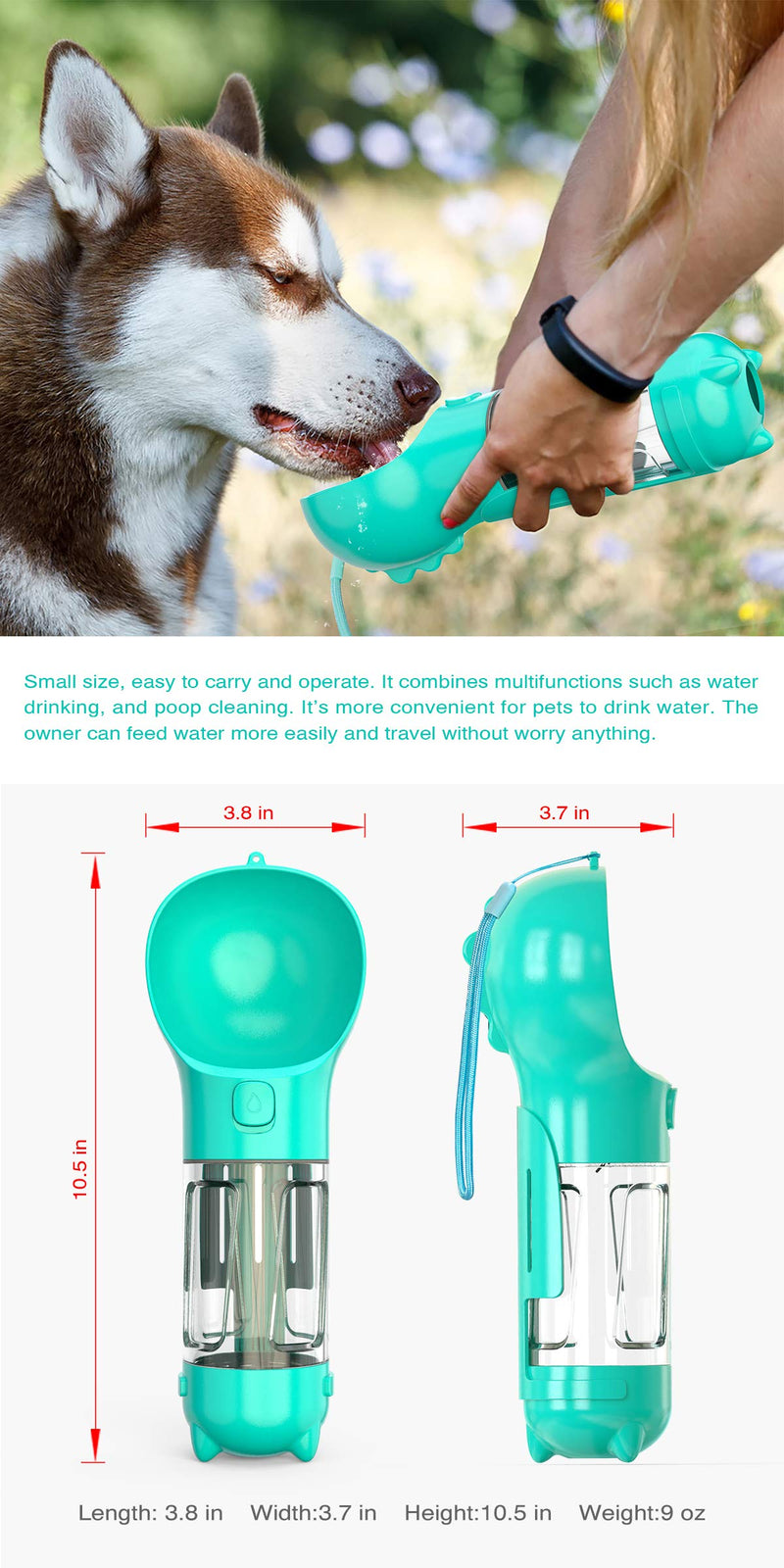 Dog Water Bottle, 300ml Dog Travel Drinking Bottle with Food Container and Bowl Dog Portable Water Bottle and Bowl Food Grade ABS Leak Proof Drinking Bowl Bottle for Pet Outdoor Walking, Travelling - PawsPlanet Australia