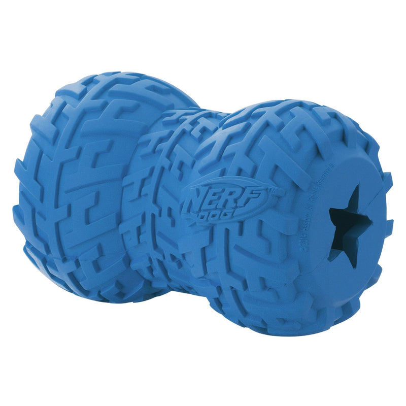 Nerf Dog Tire Feeder Dog Toy, Lightweight, Durable and Water Resistant, 4 Inches, For Medium/Large Breeds, Two Pack, Blue and Red - PawsPlanet Australia