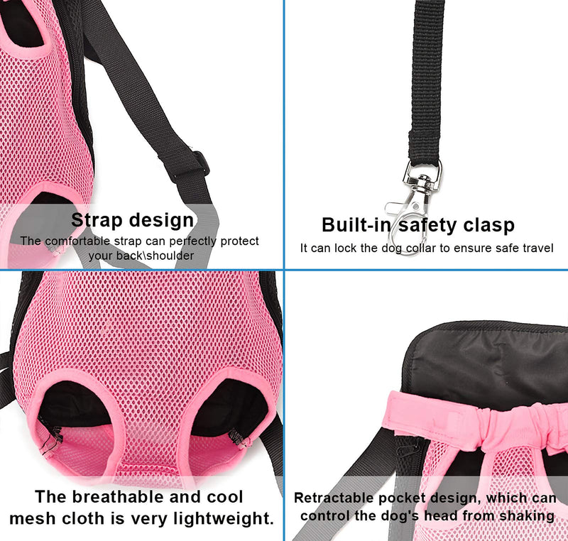 Dog Backpack Cat Carrier Backpack, Adjustable Breathable Legs Out Pet Carrier Backpack, Portable Hands Free Travel Canvas Puppies Bag for Outdoor Use for Small Medium Dogs, Pink, M - PawsPlanet Australia