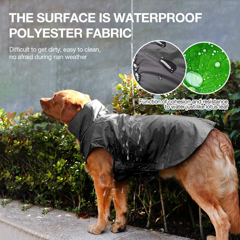 IREENUO Dog Raincoat, 100% Waterproof Dog Warm Coat for Fall Winter, Reflective Dog Jacket for Medium Large Dogs Black - PawsPlanet Australia