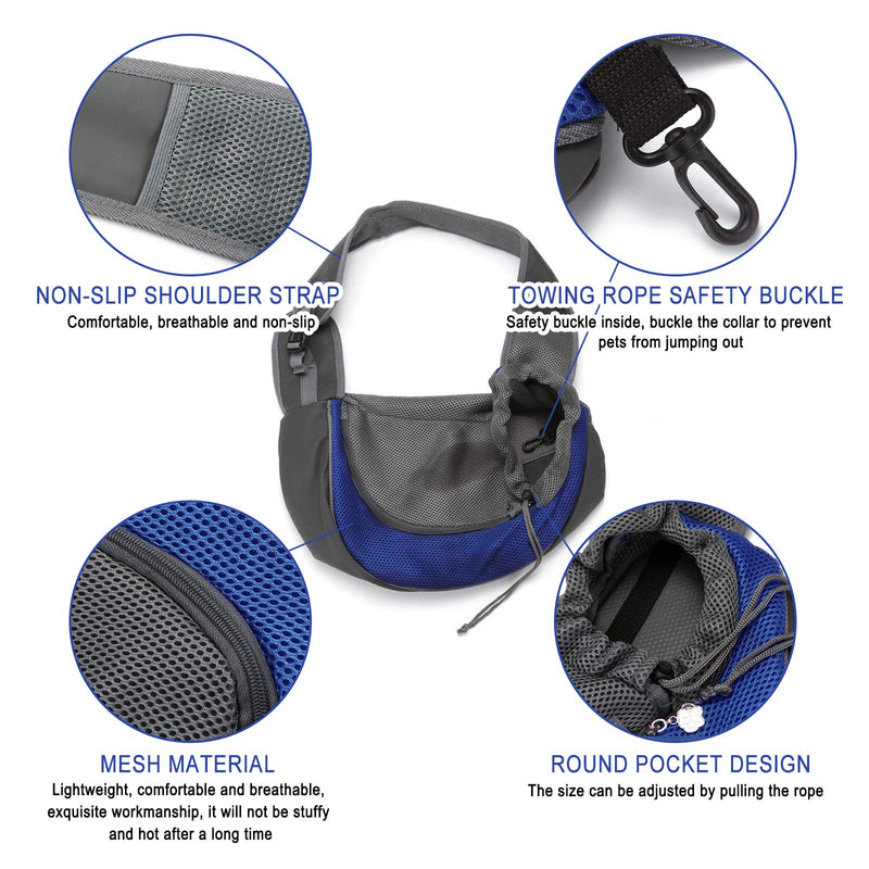 Pet Sling Carrier, Hands-Free Small Pet Carrier for Small Dogs and Cats up to 5kg, Breathable Mesh Dog Sling Carrier with Adjustable Shoulder Strap for Outdoor and Travel (Blue) blue - PawsPlanet Australia
